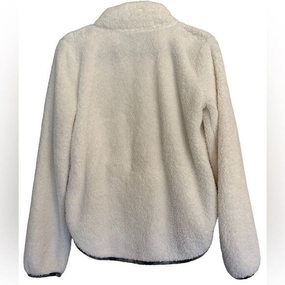 Hem + thread White Faux Fur Half Zip Pullover Gray Plaid Trim S - Picture 2 of 6
